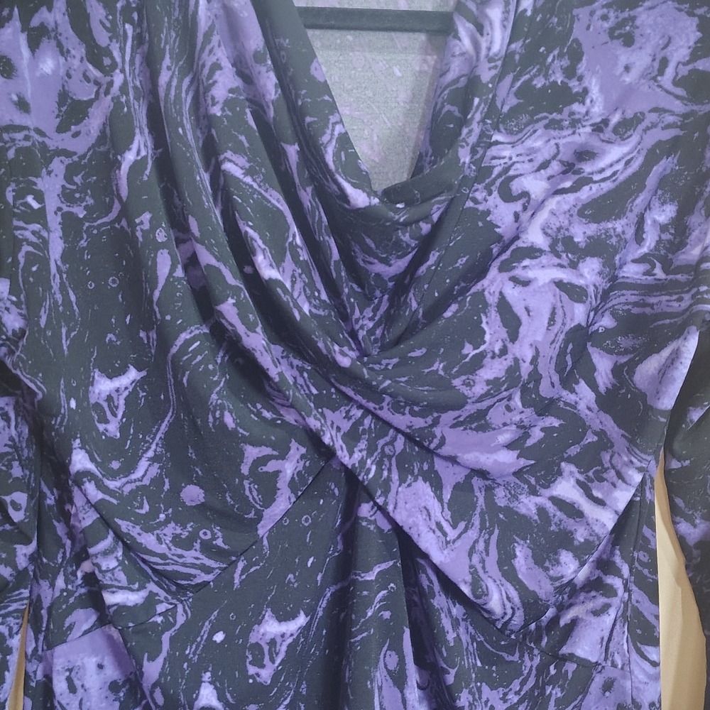 Purple Marble Twist Top Women XL Cowl Neck Long Sleeve Whimsigoth Witchy Stretch - Picture 2 of 5